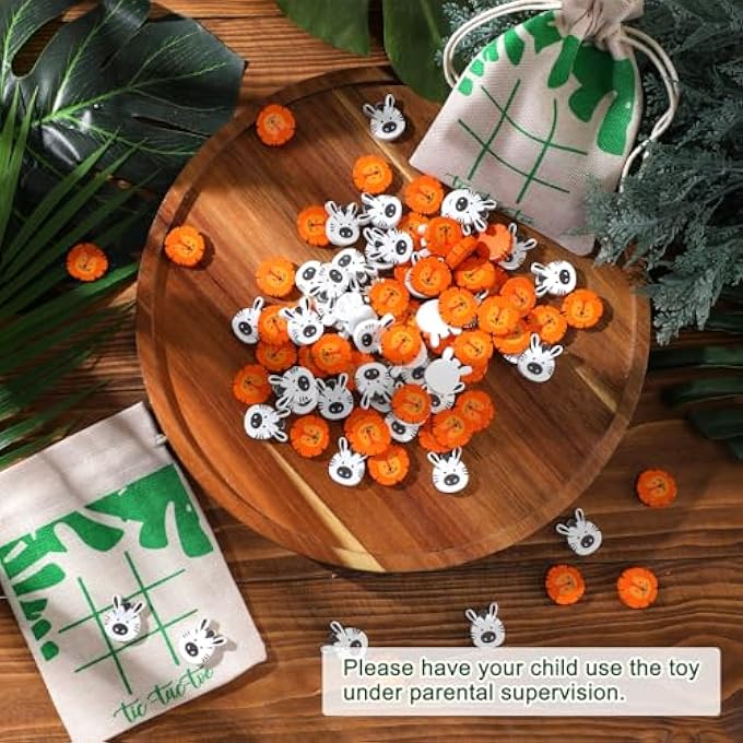 سوتيف 36 مجموعة من ألعاب الطاولة لحفلة الغابة TictacToe 360 قطعة خشبية صغيرة مع 36 حقيبة هدايا غير منسوجة برباط للوازم حفلات عيد ميلاد سفاري للأطفال - Image 2