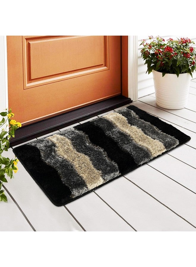 Kuber Industries Anti-Slip Bathroom Mat | Furry Door Mats for Home Entrance & Kitchen Floor | Foot Perdan for Home Door -Black & Grey - Image 1