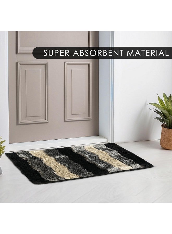 Kuber Industries Anti-Slip Bathroom Mat | Furry Door Mats for Home Entrance & Kitchen Floor | Foot Perdan for Home Door -Black & Grey - Image 4