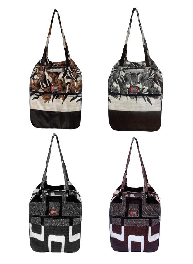Temoli Tote Bags For Women Girls Handbag Zipper Large Capacity Fashion Bag for College Office,Big Flower & Beige,4 Pcs - Image 1