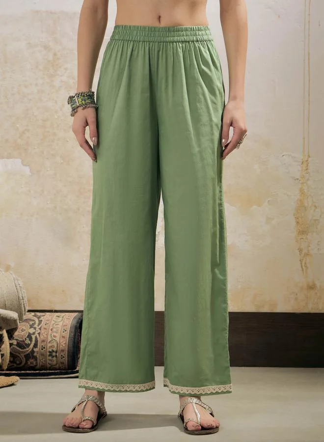 SASSAFRAS SASSAFRAS Green Floral Print Anarkali Kurta with Pencil Pants and Dupatta Set