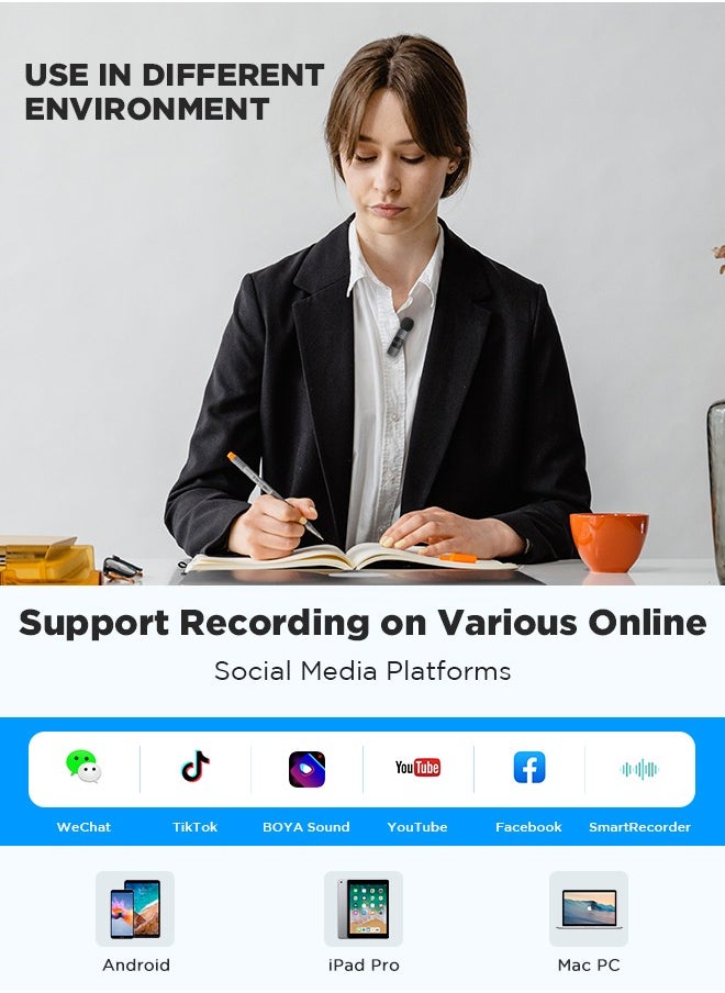 BOYA - BOYA BY-V10 Wireless Lavalier Lapel Microphone for Android Smartphone Laptop - Omnidirectional USB C Condenser Video Recording Mic for Interview Podcast Vlog - Image 1