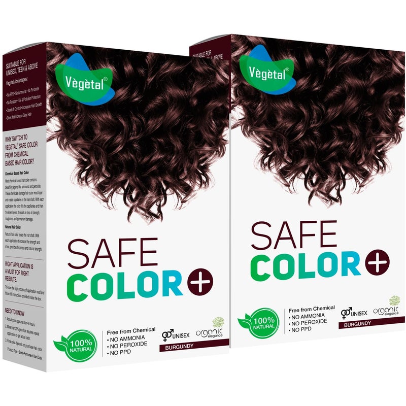 Vegetal Safe Color Burgundy 100gm Pack of 2 Certified Organic Chemical and Allergy Free Natural Hair Color with No Ammonia Formula