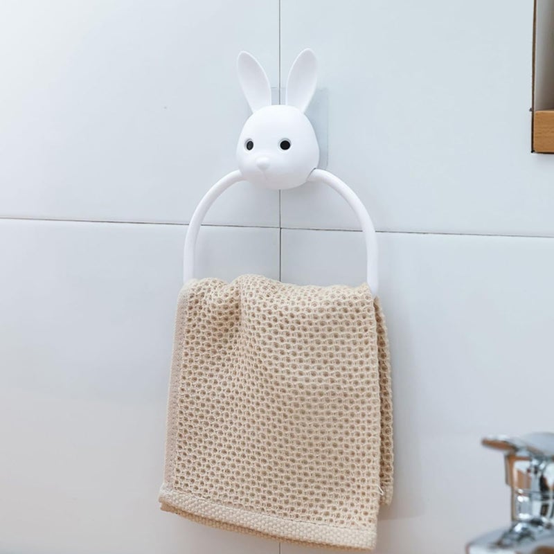 Self Adhesive Rabbit Towel Ring Holder Wall Mounted Non Marking Adhesive Towel Storage Rack - Image 5