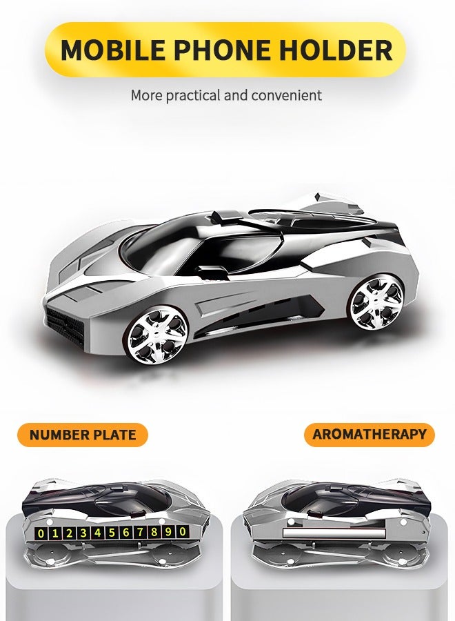 Car Phone Holder for Car, Phone Bracket, Instrument Panel Decoration, Temporary Parking Number and Aromatherapy 4-in-1 Car Model Universal 360° Rotation Car Phone Holder