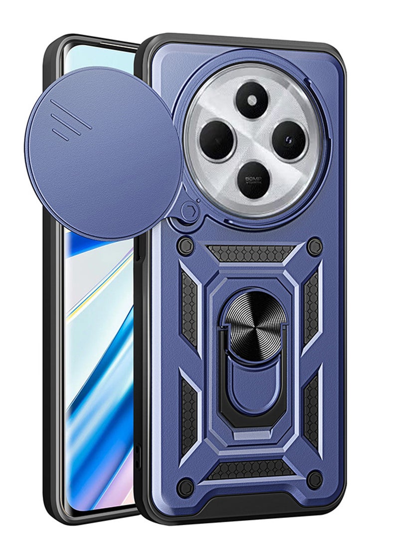 حافظة ل Xiaomi Redmi 14C 4G / Poco C75 مع غطاء كاميرا منزلق، مسند، PC+TPU ثنائي الطبقةBlue - Image 1