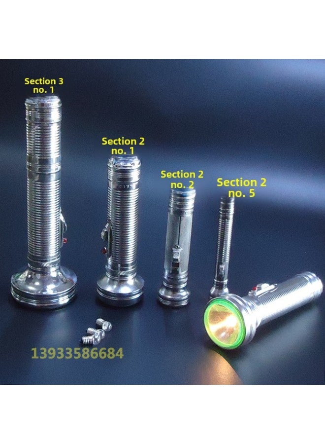 Old-fashioned Iron Flashlight No. 1, No. 2, No. 5 Battery Yellow Tungsten Bulb Glass Sheet  -Product Specifications:(small) No. 2 2 Small Head Green Edge + 5 Bulbs Without Battery - Image 2