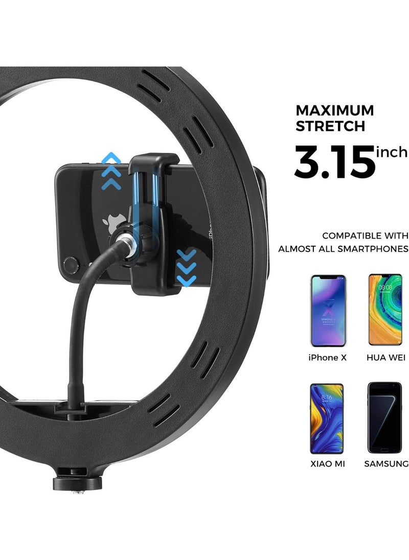 10" Selfie Ring Light with Tripod Stand and Phone Holder – Portable LED Desk Makeup Light with 3 Color Modes & 10 Brightness Levels