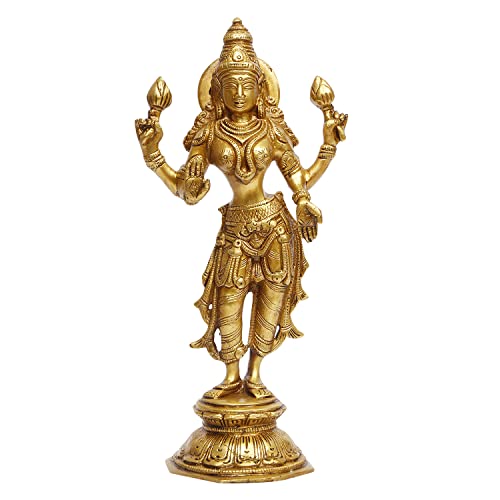 ARTVARKO Brass Maa Laxmi Murti Lakshmi Standing Blessing Idol Statue for Home Office Mandir Décor Puja Vaastu 10 Inch - Image 1