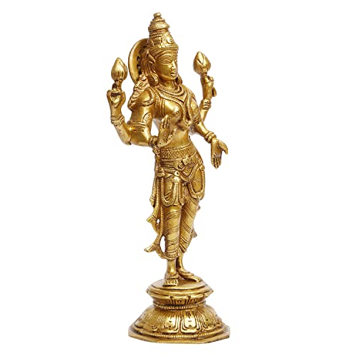 ARTVARKO Brass Maa Laxmi Murti Lakshmi Standing Blessing Idol Statue for Home Office Mandir Décor Puja Vaastu 10 Inch - Image 3