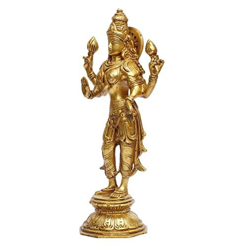 ARTVARKO Brass Maa Laxmi Murti Lakshmi Standing Blessing Idol Statue for Home Office Mandir Décor Puja Vaastu 10 Inch - Image 4