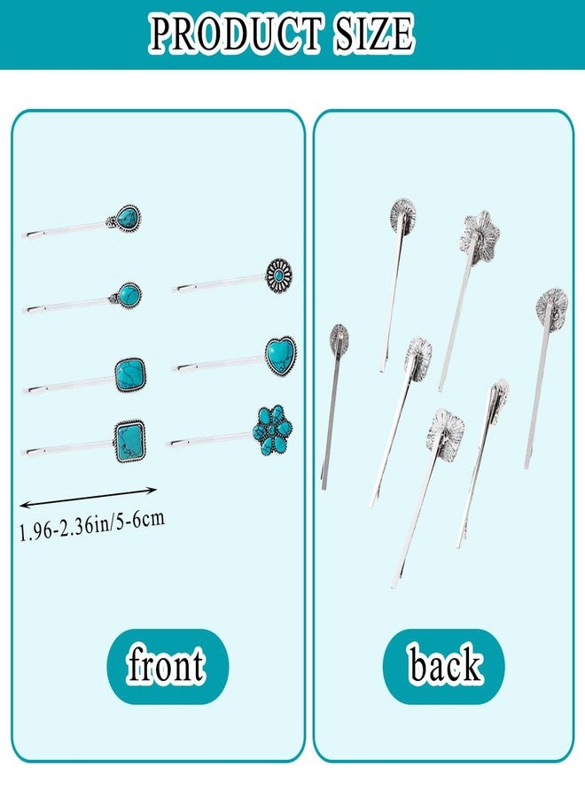 7 قطع من دبابيس الشعر الفيروزية المزخرفة بتصميم كلاسيكي، مشابك شعر معدنية فضية، دبابيس شعر من سبيكة معدنية عتيقة للنساء والفتيات، أدوات تصفيف الشعر، دبابيس شعر، إكسسوارات شعر - Image 2