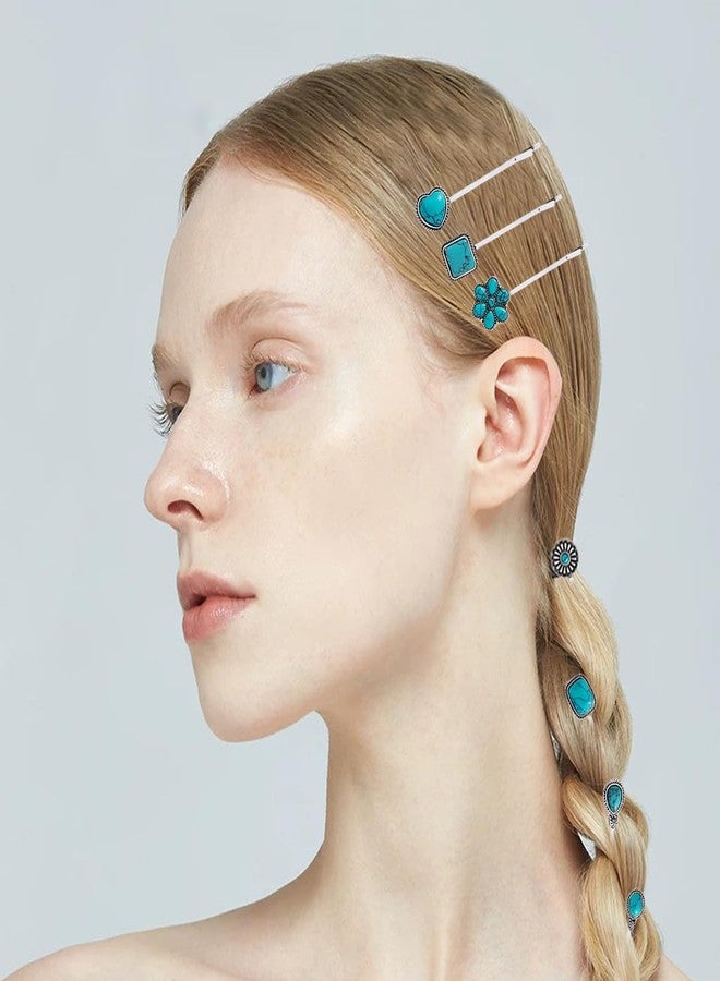 7 قطع من دبابيس الشعر الفيروزية المزخرفة بتصميم كلاسيكي، مشابك شعر معدنية فضية، دبابيس شعر من سبيكة معدنية عتيقة للنساء والفتيات، أدوات تصفيف الشعر، دبابيس شعر، إكسسوارات شعر - Image 3