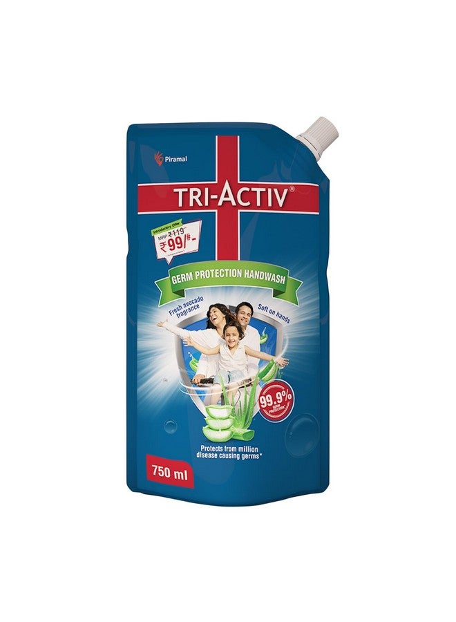 Tri-Activ Liquid Handwash Refill | 750ml x Pack of 3 (2250ml) | Protects From 99.9% Disease Causing Germs | Hand Wash Refill Packs with Aloevera & Avocado| Liquid Soap | Gentle on Hands & Safe on Skin - Image 2
