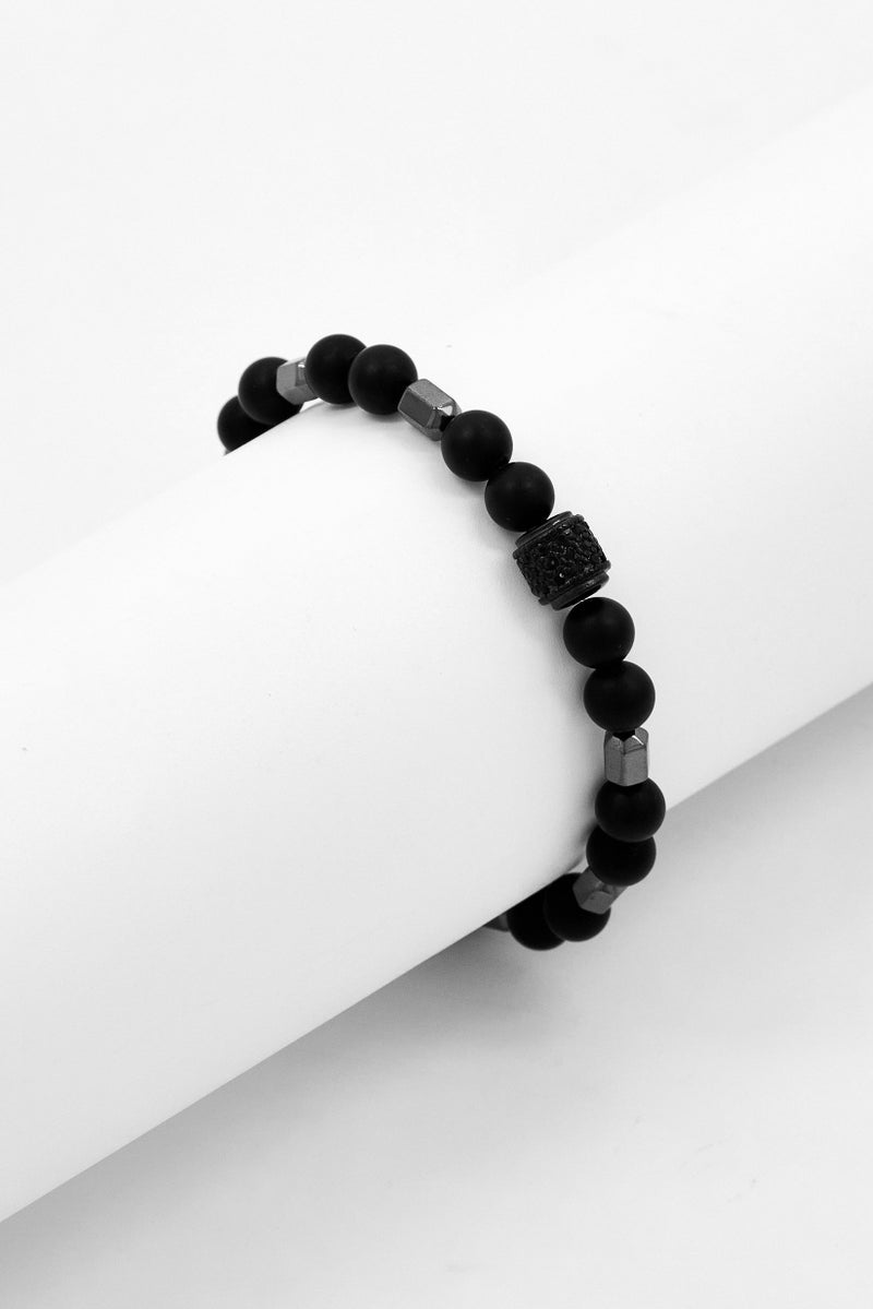 Steeltime Men Lava Hematite Beaded Bracelet, Black - Image 1
