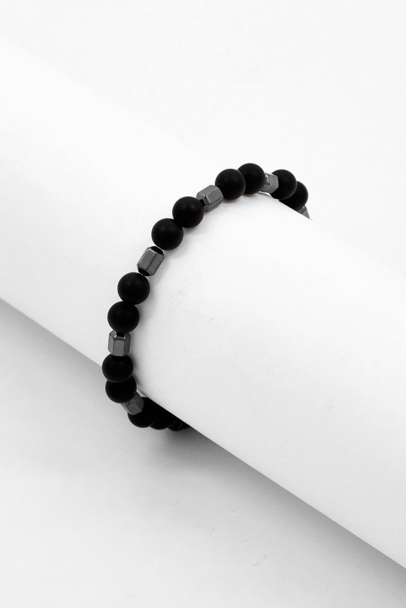Steeltime Men Lava Hematite Beaded Bracelet, Black - Image 2