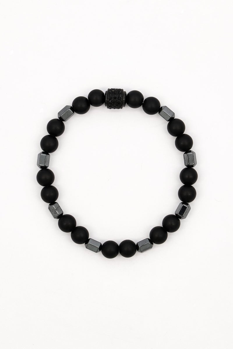 Steeltime Men Lava Hematite Beaded Bracelet, Black - Image 3