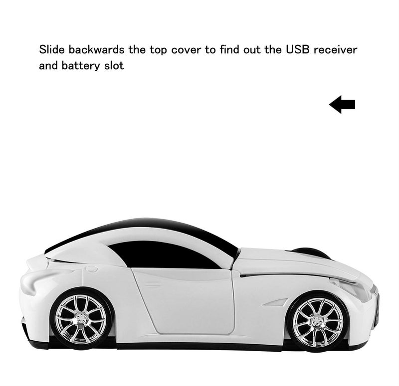 Usbkingdom Cool Sport Car Shaped 2.4GHz Wireless Mouse Optical Cordless Mice with USB Receiver for PC Laptop Computer 1600DPI 3 Buttons White - Image 3