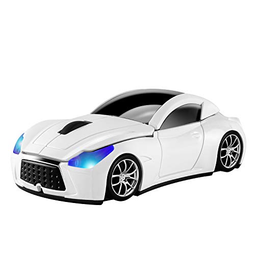 Usbkingdom Cool Sport Car Shaped 2.4GHz Wireless Mouse Optical Cordless Mice with USB Receiver for PC Laptop Computer 1600DPI 3 Buttons White - Image 1