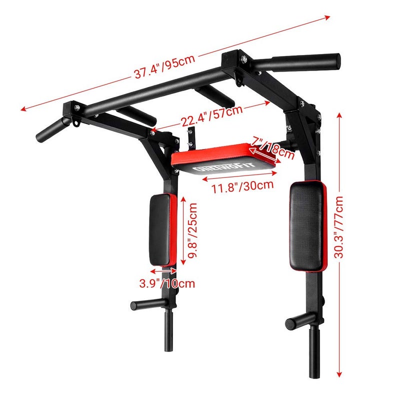 OneTwoFit Multifunctional Wall Mounted Pull Up Bar Chin Up bar Dip Station for Indoor Home Gym Workout, Power Tower Set Training Equipment Fitness Dip Stand Supports to 440 Lbs OT126 - Image 4