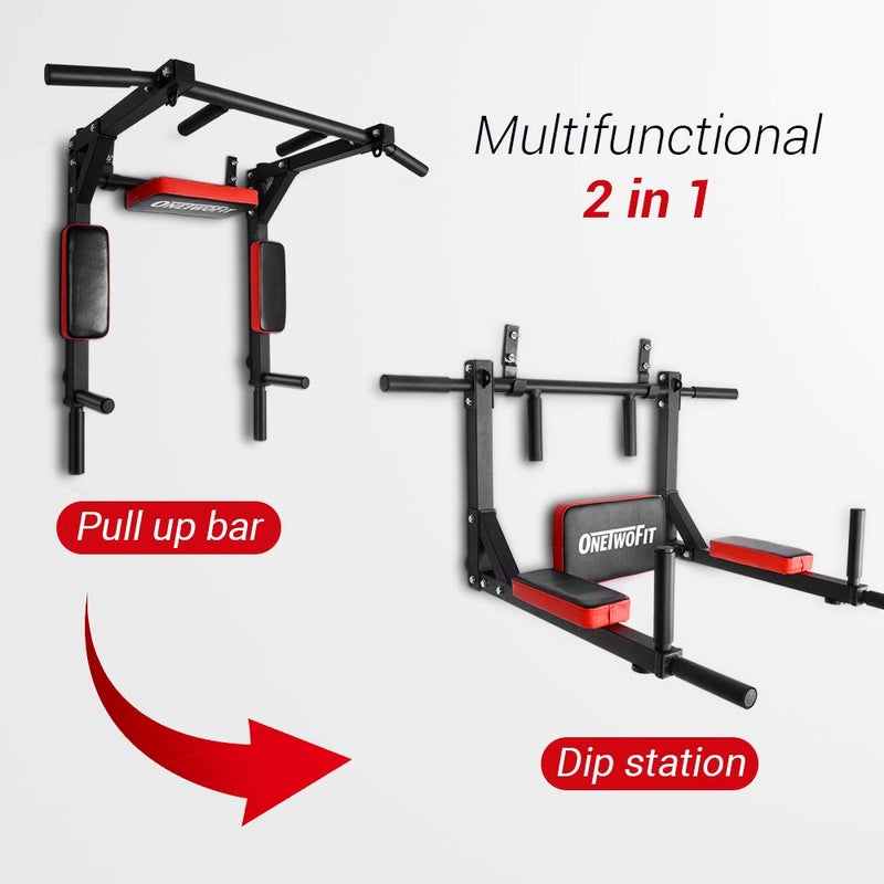 OneTwoFit Multifunctional Wall Mounted Pull Up Bar Chin Up bar Dip Station for Indoor Home Gym Workout, Power Tower Set Training Equipment Fitness Dip Stand Supports to 440 Lbs OT126 - Image 2