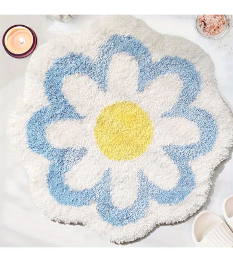 Faux 1000G Carpet 80x80cm Nordic Style Floral Irregular Shape Plush Soft Bedroom Rug Washable Home Use - Image 2