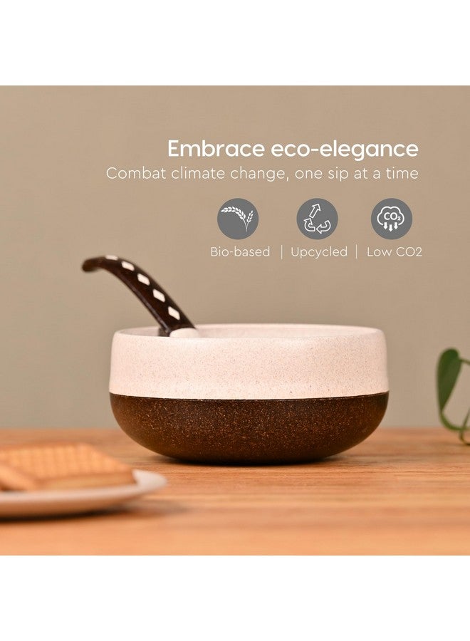 Eha Earth-Friendly Soup Bowls with Spoons | 250 ml | Made with Rice Husk Biocomposite | Microwave Safe Bowls for Kitchen | Serving Bowl Set of 4 | Coffee - Image 3