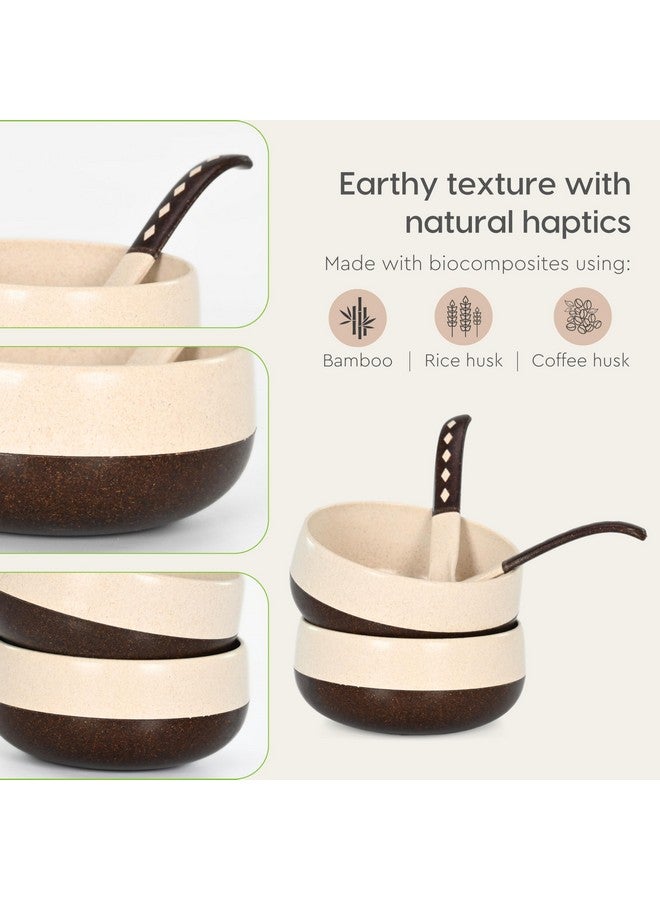 Eha Earth-Friendly Soup Bowls with Spoons | 250 ml | Made with Rice Husk Biocomposite | Microwave Safe Bowls for Kitchen | Serving Bowl Set of 4 | Coffee - Image 5
