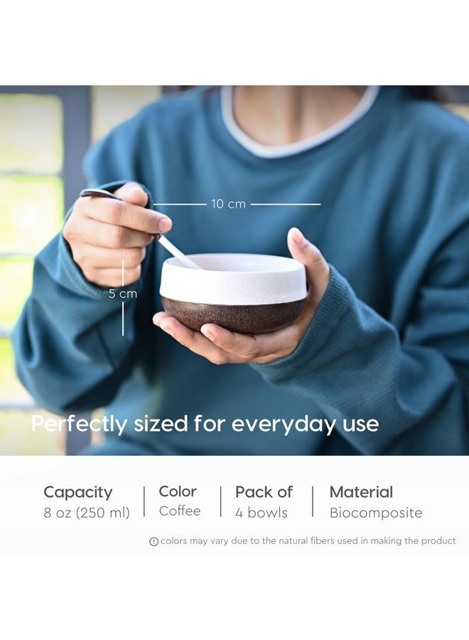 Eha Earth-Friendly Soup Bowls with Spoons | 250 ml | Made with Rice Husk Biocomposite | Microwave Safe Bowls for Kitchen | Serving Bowl Set of 4 | Coffee - Image 2