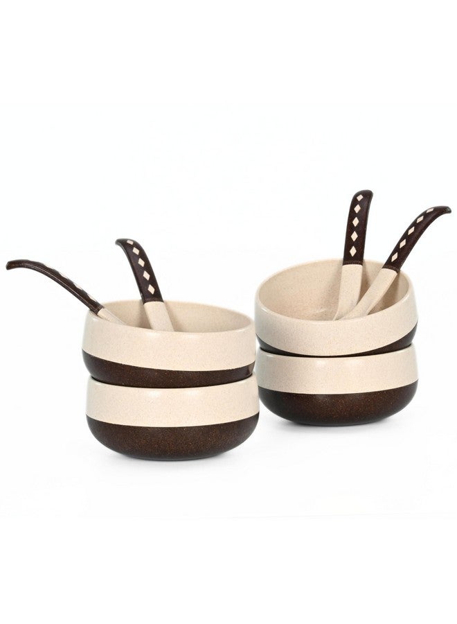 Eha Earth-Friendly Soup Bowls with Spoons | 250 ml | Made with Rice Husk Biocomposite | Microwave Safe Bowls for Kitchen | Serving Bowl Set of 4 | Coffee - Image 1
