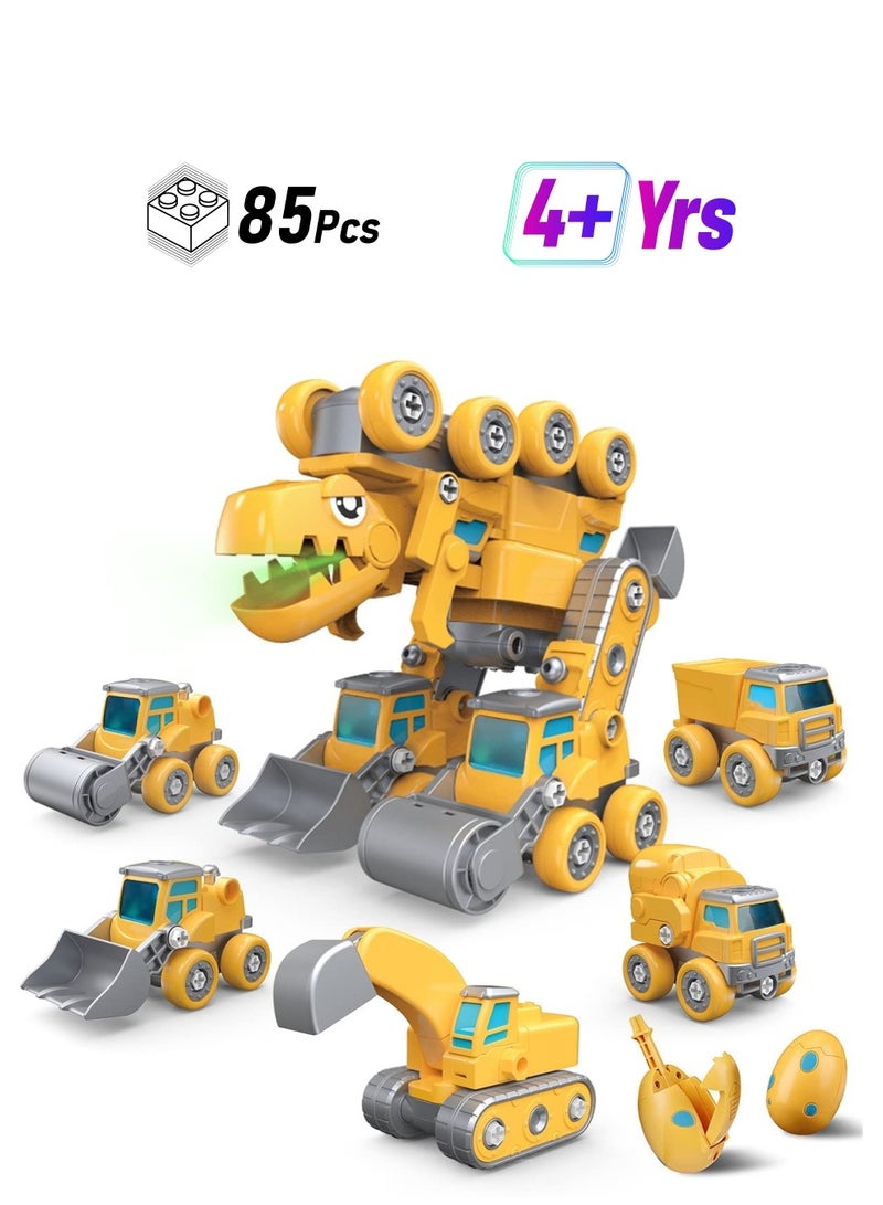 Construction Truck Toys, 5-in-1 Take Apart Dinosaur Toys, Transform Vehicles Set with Dinosaur Egg & Screwdriver, Light & Sound, Educational STEM Building Toys Gifts for 4+ Year Old Boys Girls  - Image 1