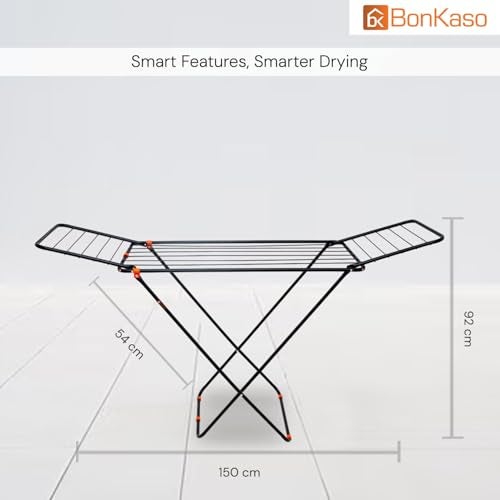 BonKaso Foldable Cloth Drying Stand for Drying Clothes, 3-Way Folding with 20 Drying Rails, Lightweight Alloy Steel, Flat Folding Design | Indoor & Outdoor Clothes Dryer Orange - Image 4