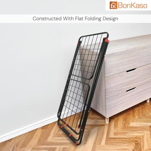 BonKaso Foldable Cloth Drying Stand for Drying Clothes, 3-Way Folding with 20 Drying Rails, Lightweight Alloy Steel, Flat Folding Design | Indoor & Outdoor Clothes Dryer Orange - Image 3