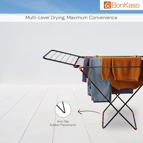 BonKaso Foldable Cloth Drying Stand for Drying Clothes, 3-Way Folding with 20 Drying Rails, Lightweight Alloy Steel, Flat Folding Design | Indoor & Outdoor Clothes Dryer Orange - Image 5
