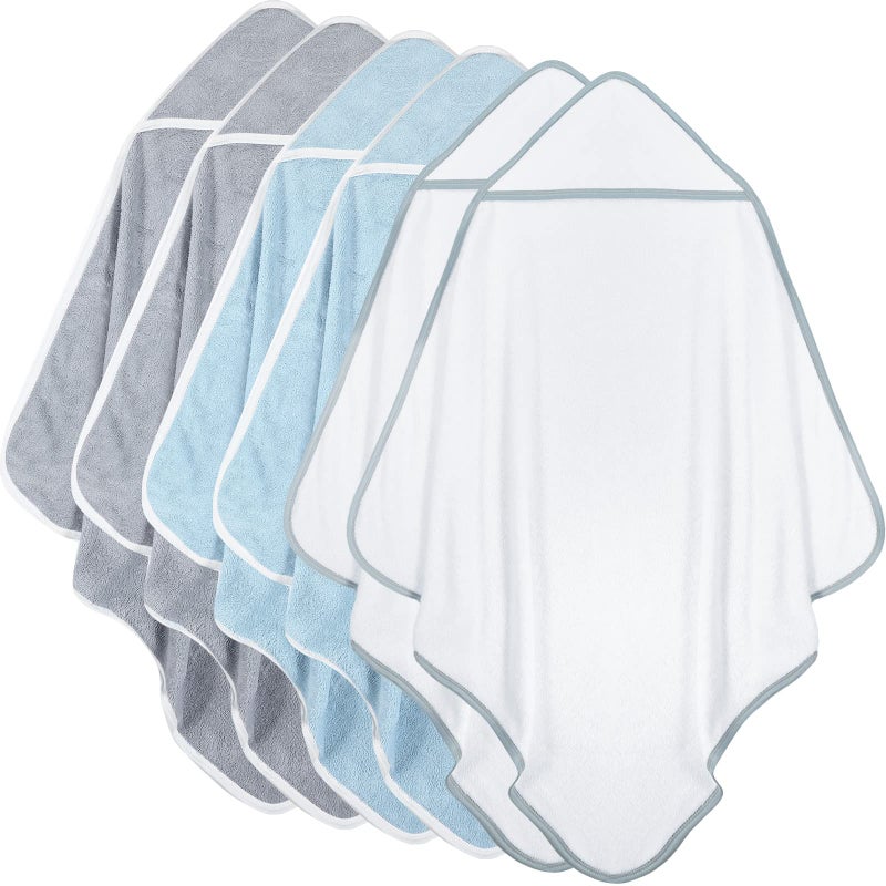 Chumia Chumia 6 Pack Baby Hooded Towels Baby Bath Towel Absorbent Soft Hooded Towel for Babies Shower Essentials HoodedWhite Gray Blue Simple Design