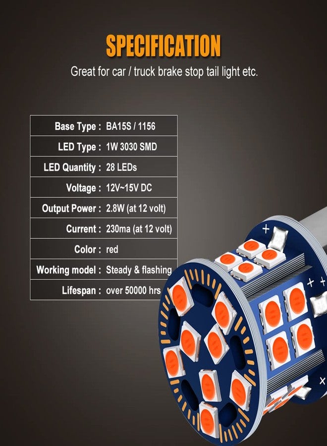 EBAIFUN Red Flashing 12V 1156 1141 BA15S LED Strobe Tail Brake Light Center High Mount Stop Light 7506 3497 1129 1003 5008 67 97 89 63 Single Filament Base Replacement Bulb for Car Truck Motorcycle Trailer - Image 3
