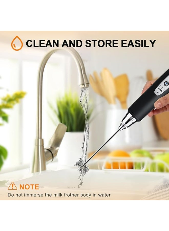 Black Handheld Milk Frother Wand for Coffee, Rechargeable Electric Whisk with 3 Heads 3 Speeds Drink Mixer Coffee Frother for Latte, Cappuccino, Chocolate - Image 5