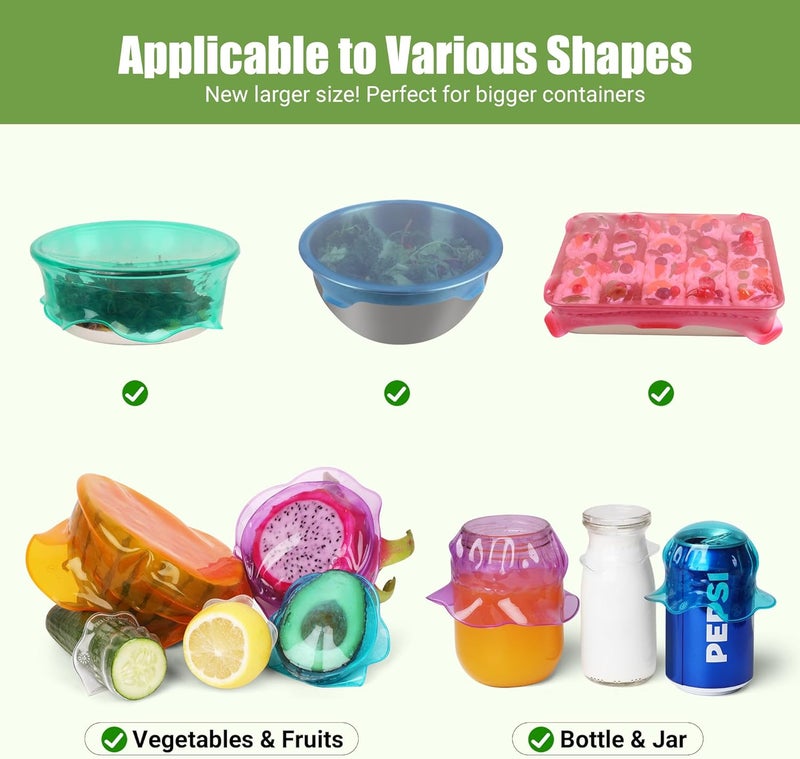 Rottogoon Silicone Stretch Lids for Food Storage in Fridge, Reusable Elastic Bowl Covers for Cup, Cans, Jars, Round & Rectangle Container, Food Grade Silicone Microwave Food Cover, Heat-Resistant, 8PCS - Image 3