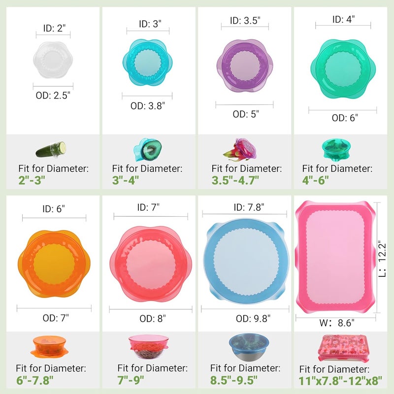 Rottogoon Silicone Stretch Lids for Food Storage in Fridge, Reusable Elastic Bowl Covers for Cup, Cans, Jars, Round & Rectangle Container, Food Grade Silicone Microwave Food Cover, Heat-Resistant, 8PCS - Image 2