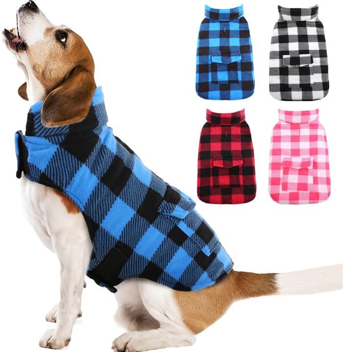 Kuoser Dog Winter Coat, Windproof Dog Fleece Jacket British Style Plaid Cold Weather Doggie Vest Coats, Reversible Cozy Warm Puppy Clothes Pet Apparel for Small Dogs XS - Image 1