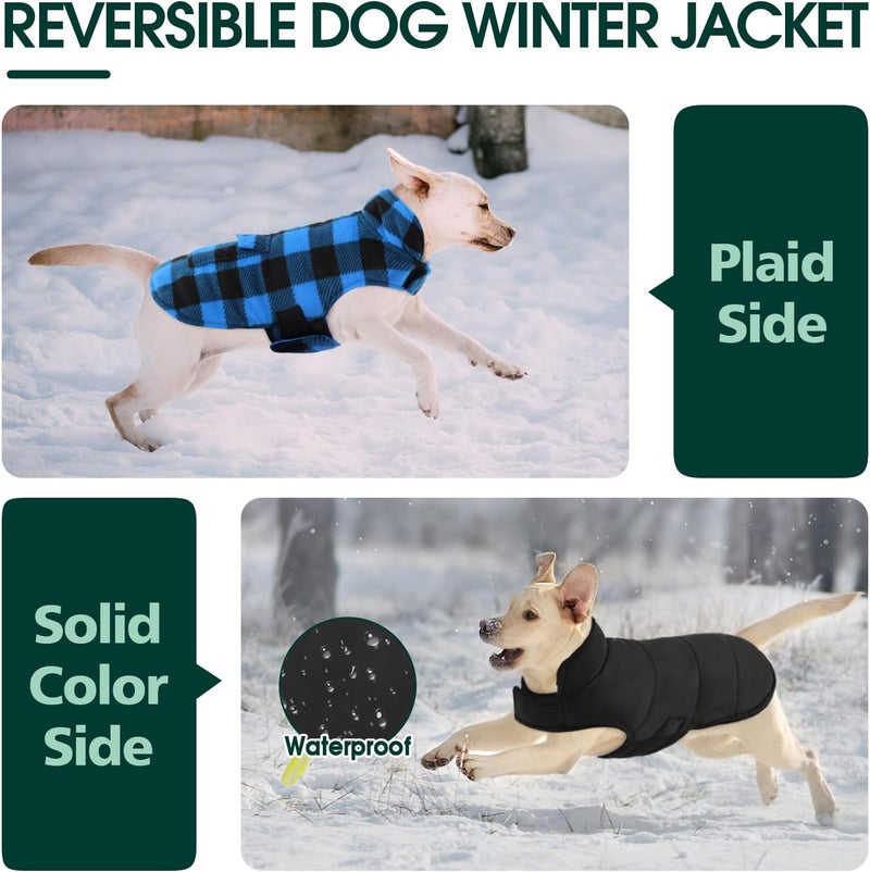 Kuoser Dog Winter Coat, Windproof Dog Fleece Jacket British Style Plaid Cold Weather Doggie Vest Coats, Reversible Cozy Warm Puppy Clothes Pet Apparel for Small Dogs XS - Image 4