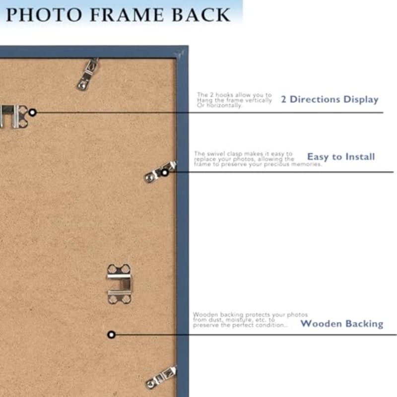 Wood 12x16 Picture Frame with 11x14 Mat Navy Blue, Display 11x14 with Mat or 12x16 Without Mat, Wood 12 by 16 Photo Frame, 12 x 16 Frame for Wall Hanging Display, Navy Blue - Image 3
