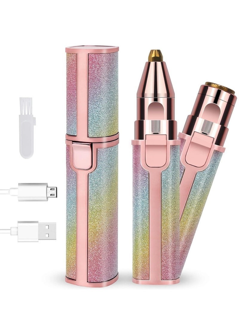 Facial Hair Remover for Women, 2 in 1 Electric Face and Eyebrow Trimmer for Women, Painless, USB Rechargeable, Stylish Hair Trimmer with Built-in LED Light for Lip, Chin, Nose - Image 1
