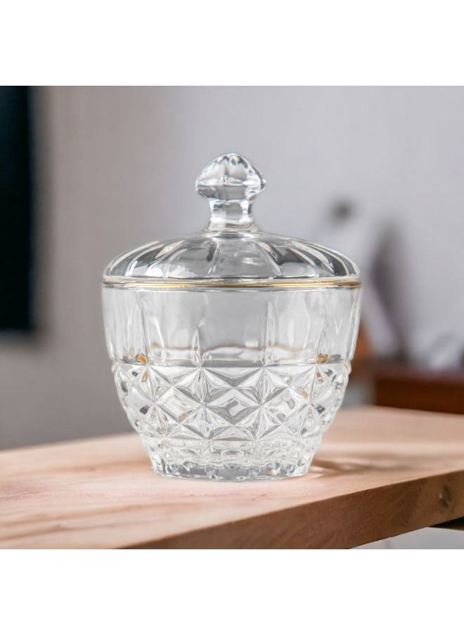 Soleter Sugar Pot With Gold Rim On Top Sugar Bowl with Lid Dustproof Crystal Glass Sugar Bowl Coffee Cube Sugar Bowl Household Candy Dried Fruit Transparent Jar Salt Container 110mm/Ф85-50mm  - Image 1