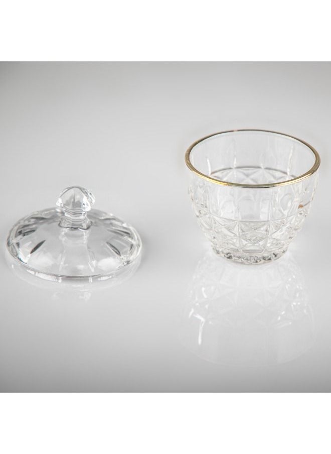 Soleter Sugar Pot With Gold Rim On Top Sugar Bowl with Lid Dustproof Crystal Glass Sugar Bowl Coffee Cube Sugar Bowl Household Candy Dried Fruit Transparent Jar Salt Container 110mm/Ф85-50mm  - Image 3