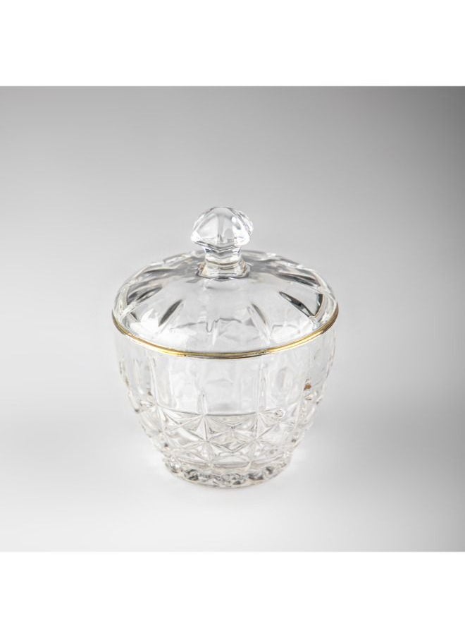 Soleter Sugar Pot With Gold Rim On Top Sugar Bowl with Lid Dustproof Crystal Glass Sugar Bowl Coffee Cube Sugar Bowl Household Candy Dried Fruit Transparent Jar Salt Container 110mm/Ф85-50mm  - Image 2