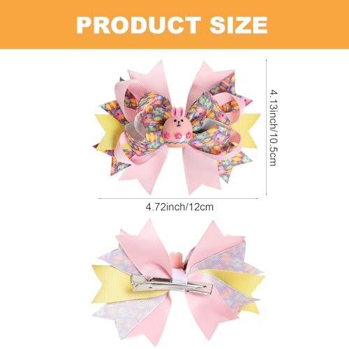 phnydreg 4Pcs Easter Hair Bows Clips 4.72 Inch Rabbits Eggs Pattern Hair Clips Easter Hair Accessories for Girls Toddlers Kids Easter Party Supplies - Image 2
