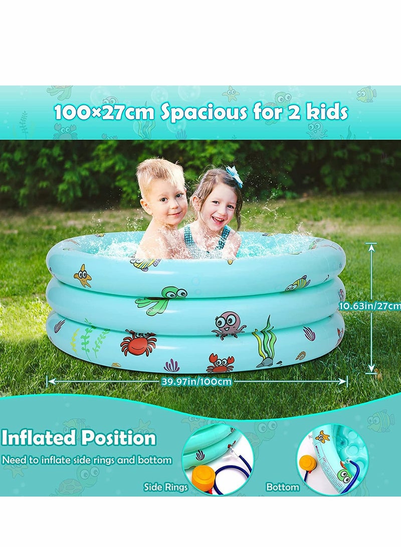 Paddling Pools for Kids, Inflatable Kiddie Swimming Paddling Pool Ocean Life 3 Ring with Inflatable Safety Floor and Free Air Pump for Family Toddlers Children Garden Outdoor Swimming Pool(100*27cm)  - Image 4