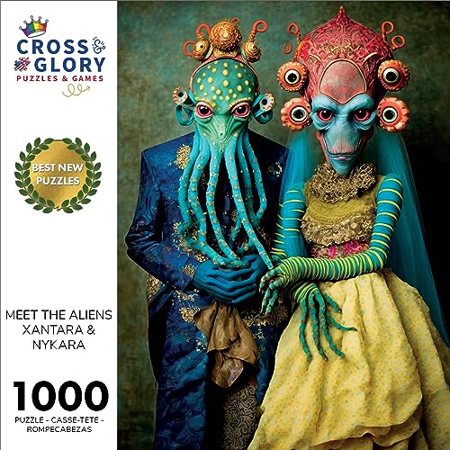 Cross & Glory - Meet The Aliens: Xantara and Nykara - 1000 Piece Jigsaw Puzzle | Unique Alien Couple Artwork | Satin Finish - Image 2
