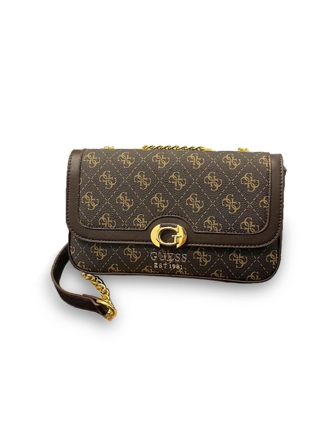 GUESS Orlina Logo Top Handle Flap Bag – Coal Logo (Elegant & Versatile Design)